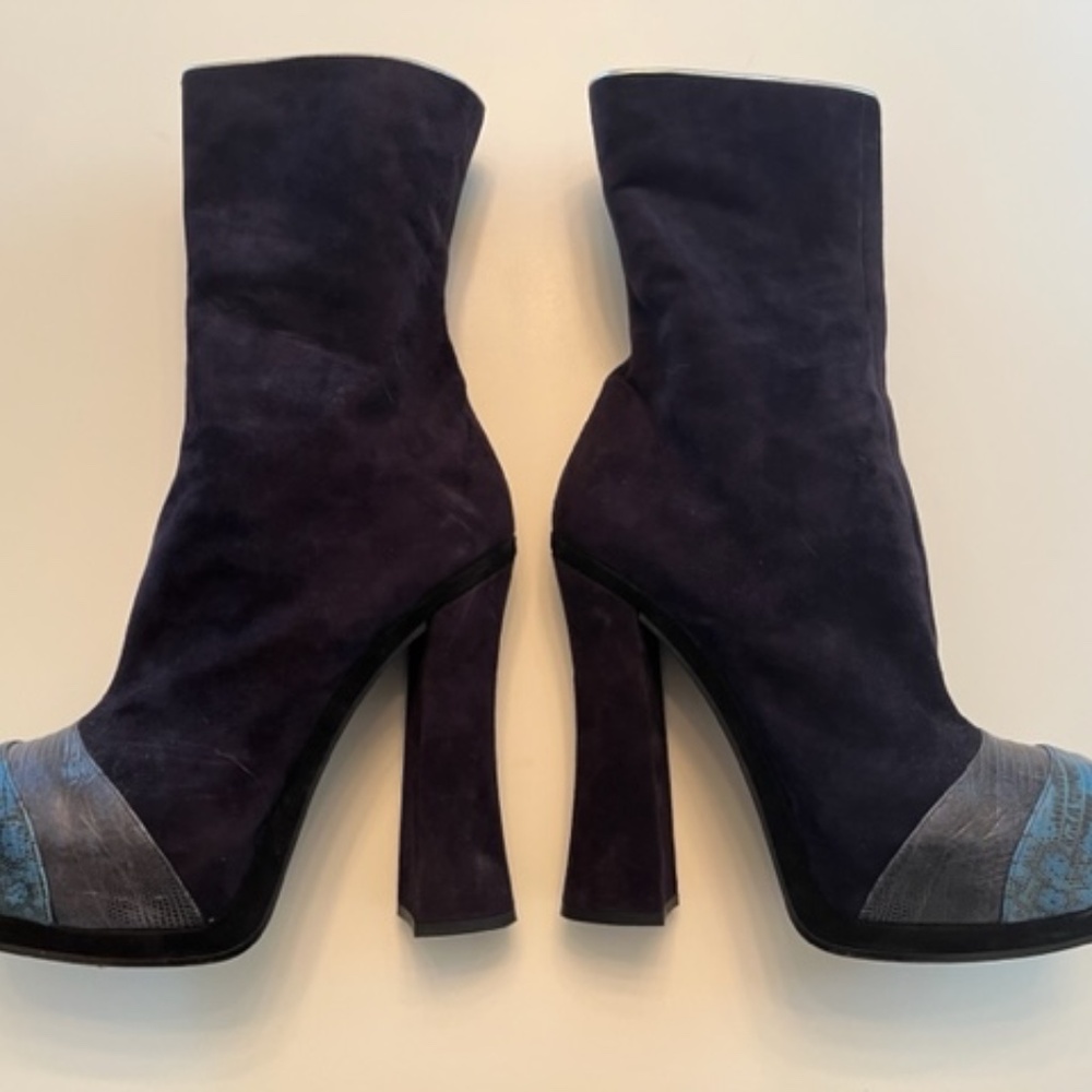 Miu Miu high heel suede and leather blue boots, Fall 2012 size 41